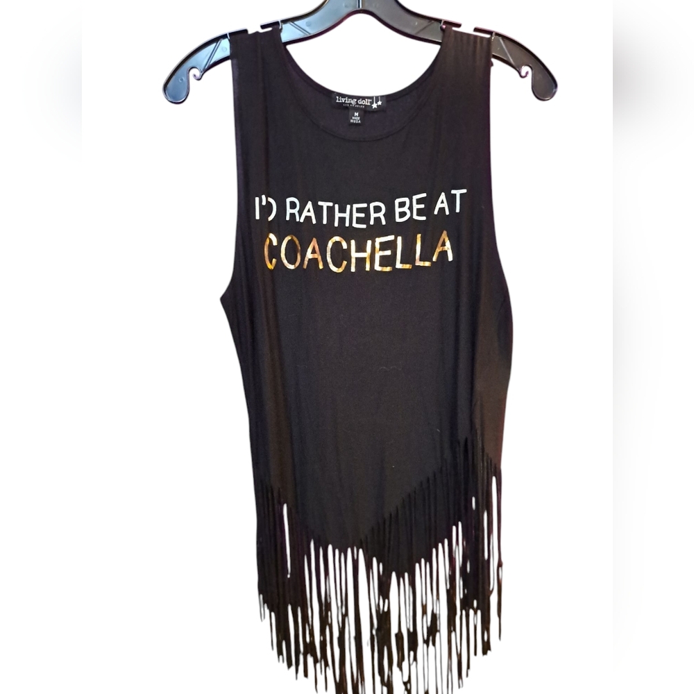 Coachella Fringe Tank Top. Black With Gold Lettering. TO CUTE!